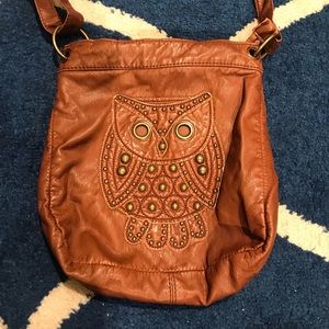 Brownish Red Faux Leather Owl Cross body Bag